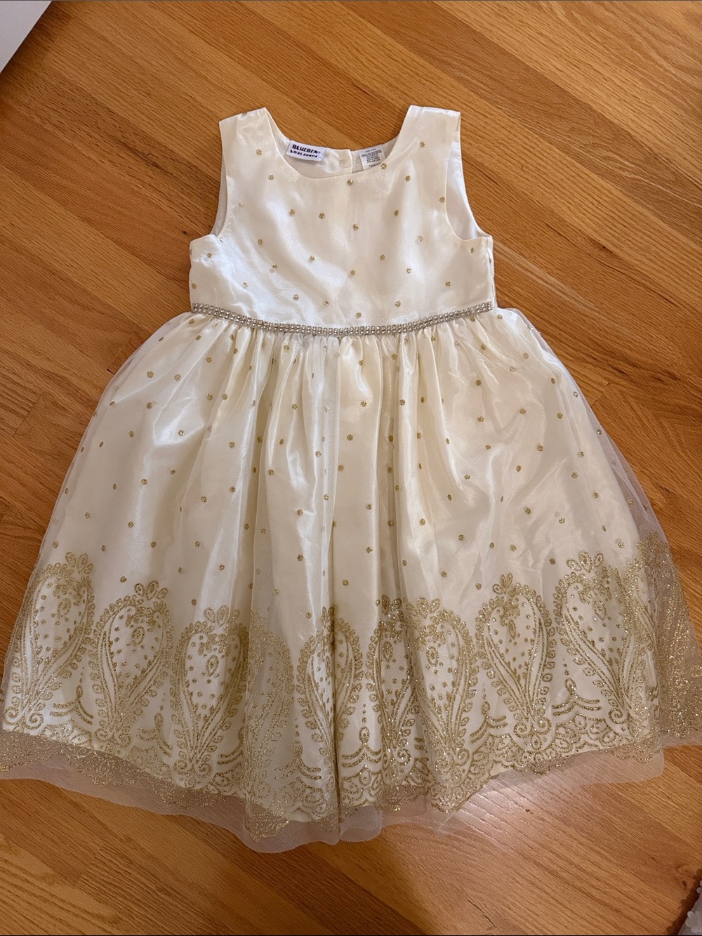 White and Gold Embroidered Tulle Party Dress - size 6/6x